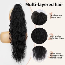 ORSUNCER Ponytail Extension Claw 22" Curly Pony Tail Clip in Claw Hair Extensions Fluffy Natural Looking Synthetic Hairpiece for Women Black