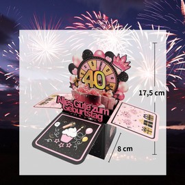 JanYoo Birthday Card for 40th Birthday, 3D Birthday Card with Envelope, Pop Up 3D Happy Birthday Greeting Card, Gifts for 40th Birthday for Wife, Husband, Family and Friends (Raffle 40)