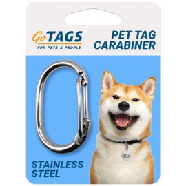 GoTags Pet Tag Carabiner, Stainless Steel Cat and Dog Tag Clip, Strong Durable Quick Connect to Pet Collars, Easy Upgrade for Split Ring Small and Large, Pack of 1