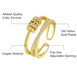 Askljeby Anxiety Ring for Daughter, 18K Gold Fidget Ring for Daughter from Mom to My Daughter Cubic Zirconia Adjustable Thumb Stress Anxiety Relief Ring for Women Teens Girls with Beads Spinner, Gold
