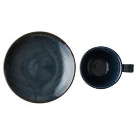 Marui Pottery MR-3-4393 Shigaraki Pottery Hechimon Cup & Saucer, Capacity Approx. 7.4 fl oz (210 ml), Navy Kiln Hen Navy