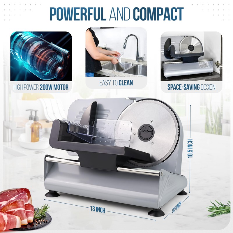 Meat Slicer, 200W Powerful Electric Food Slicer-Deli Meat Slicer Machine