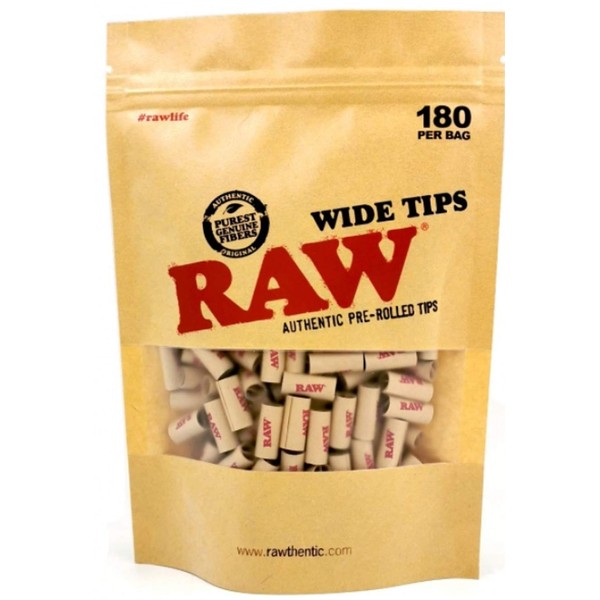 RAW PRE Rolled Wide Tips Filter Paper Natural Rolling RAW Tips 180 Tips