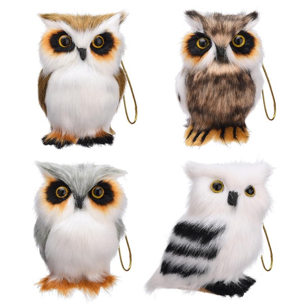 Christmas Hanging Owls Set of 4, Mini Artificial Owl Cute