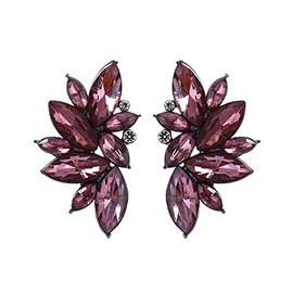 Art Deco Antique Vintage Style Lavender Lilac Purple Amethyst Rhinestone Cluster Bridal Prom Gatsby Formal Wedding Earrings