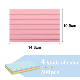 Flash Cards Revision Record Cards 105 x 148mm, BENUAN 300PCS Coloured Double-Side Ruled Index Cards