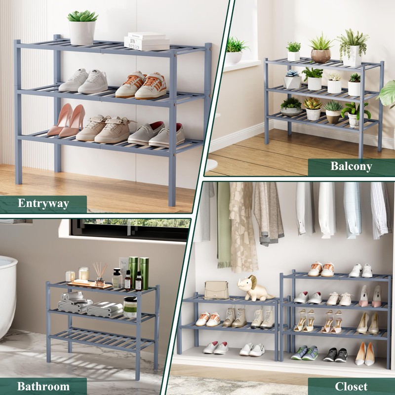 Smiry Shoe Rack, 2 Tier Bamboo Shoe Organizer, Stackable Free