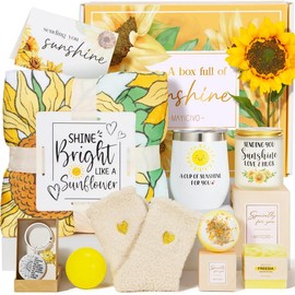 Mayicivo Sending Sunshine Gift Basket for Women, Thoughtful Birthday, Mother's Day, or Get Well Soon Care Package with Inspirational Blanket:_Sunflower Gift Box