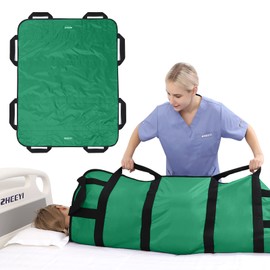 ZHEEYI Multipurpose 48" x 40" Positioning Bed Pad with Reinforced Handles - Reusable & Washable Patient Sheet for Turning, Lifting & Repositioning - Double-Sided Nylon Fabric, Green