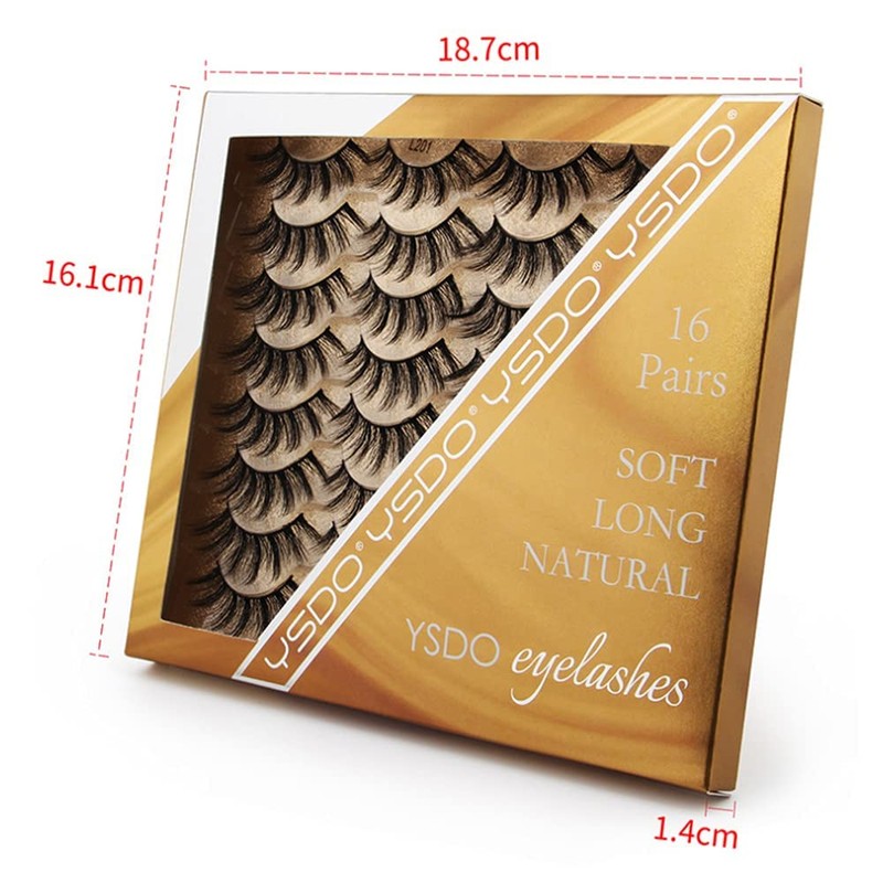 SHIDISHANGPIN 16 Pairs Black Eyelashes Natural Long Multilayer Fluffy Eyelashes