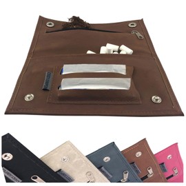 Tabaktasche used Leather touch Tabakbeutel für Drehtabak mit Fächern für Filter Blättchen Feuerzeug (2.) cognac double)