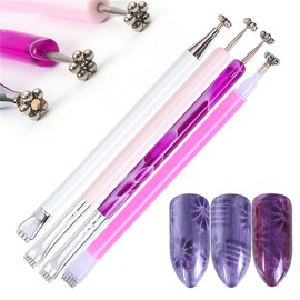 4 Pcs Nail Magnet Tool Set, Pure Vie High Quality Enhanced Version Nail Magnet Pens And Strong Magnet Stick Dotting Pens For 3D Magnetic Cat Eye Gel Polish Powder Manicure Nail Art Tool