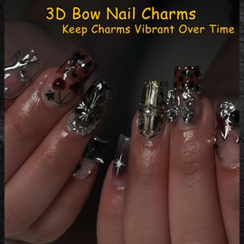 ZUMILLMN 120 Pcs Bow Nail Charms 4 Styles Gold Silver and White Gold Metal Bow Charms for Nails,Nail Art Charms and Y2K Design for Women Girl DIY Jewelry Cellphone Crafts(120Pcs)