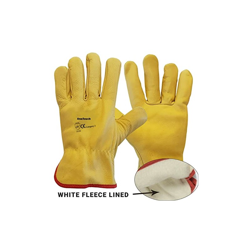 A406 3 PAIRS Driver Gloves Fleece Cotton Lined Leather Lorry