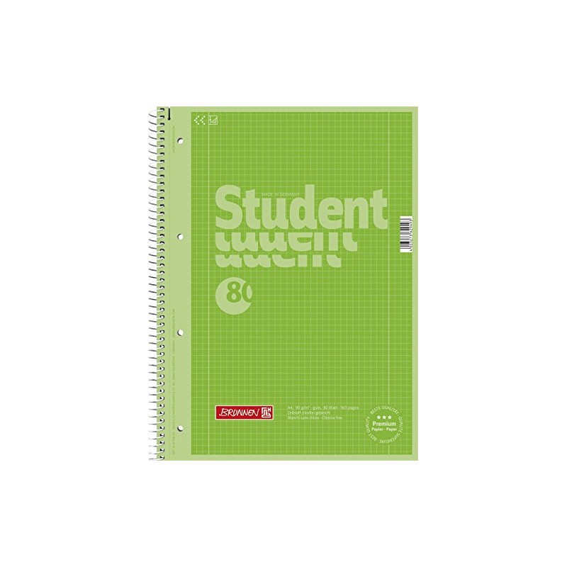 Brunnen 1067928190 Student Spiral-Bound Notebook, Squared, A4, Ruling: 28, 90