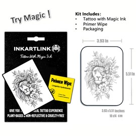 INKARTLINK Temporary Tattoos, Semi Permanent Tattoos, Adult Art Designs, Waterproof Temporary Tattoos, Party Favors, Tattoo Stickers Realistic, No Adhesive, Lasts 1-2 Weeks (Flower And Lion)