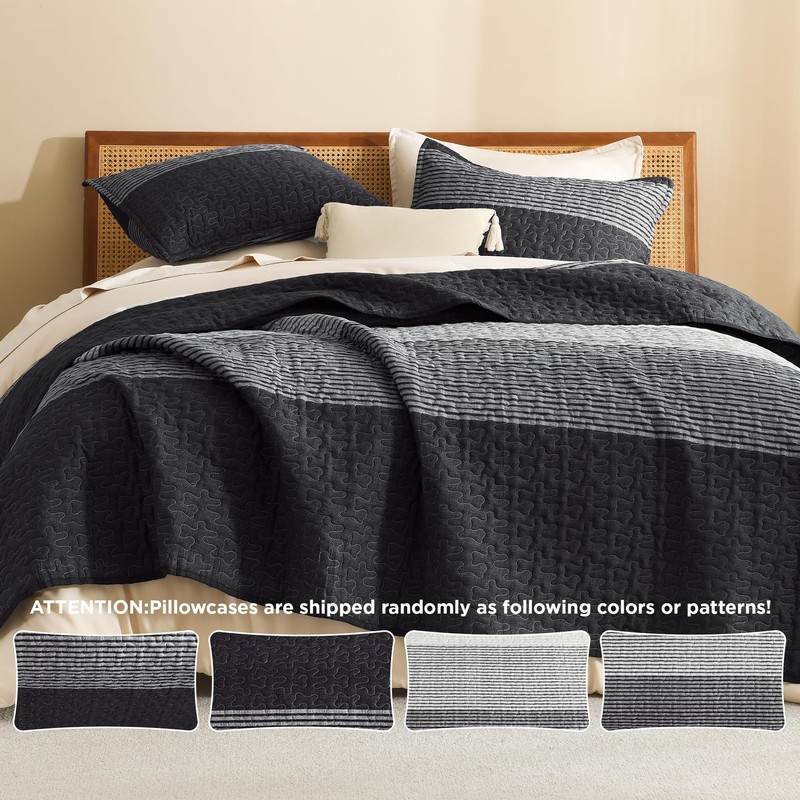 Litanika California King Quilt Set Black White Grey - Cal