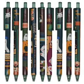 Maydahui Cute Animal Knock Type Ballpoint Pen, Set of 12, 0.5mm, Black, Ink, Cat, Rabbit, Bear, Gel Ballpoint Pen, Stylish, Stationery, Writing, Gift, Present