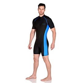 EcoStinger Men's One Piece Sunsuit Short Sleeves Swimsuit UV Protective Swimwear UPF50+ Black Blue (US, Alpha, Small, Regular, Regular, Standard, Black Blue)
