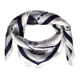 SeaBright TC-S-BH-2405-53-1 Women's Silk Scarf Bandana 100% Silk Satin 13 Momme Square 53 x 53 cm White Blue, White Blue