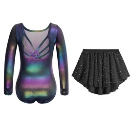 Zaclotre Gymnastics Leotards for Girls Long Sleeve Crisscross Back Ballet Dance Outfit with Removable Skirt Combo
