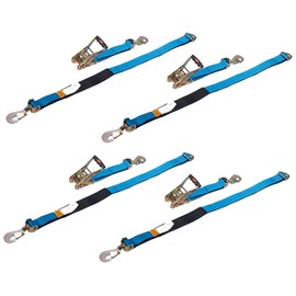 Mytee Products 4 Pack 2" x 8' Blue Ratchet Axle Strap - 10,000 lbs Breaking Strength, Floating D-Ring, Swivel Snap Hook, Ratchet Handle & Cordura Sleeve for Secure Vehicle Hauling