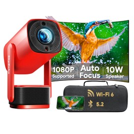 [Auto Focus] Projector with WIFI and Bluetooth - DLP FreeONE [ Auto-Keystone Adjustable-Stand ] Outdoor Portable Smart Projector for TV Stick/Laptop/Phone Support 4K Video Decode (Red)