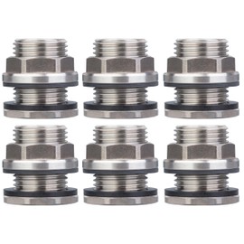 RAINPAL SSBF020 Stainless Steel 304 Bulkhead Tank Fitting (Double Female 1/2” NPT and Male 3/4" NH Garden Hose Threaded, w/Step gasket) (6)