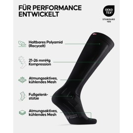 DANISH ENDURANCE Sports Compression Stockings, Support Stockings, 21-26 mmHg for Men & Women, black/grey