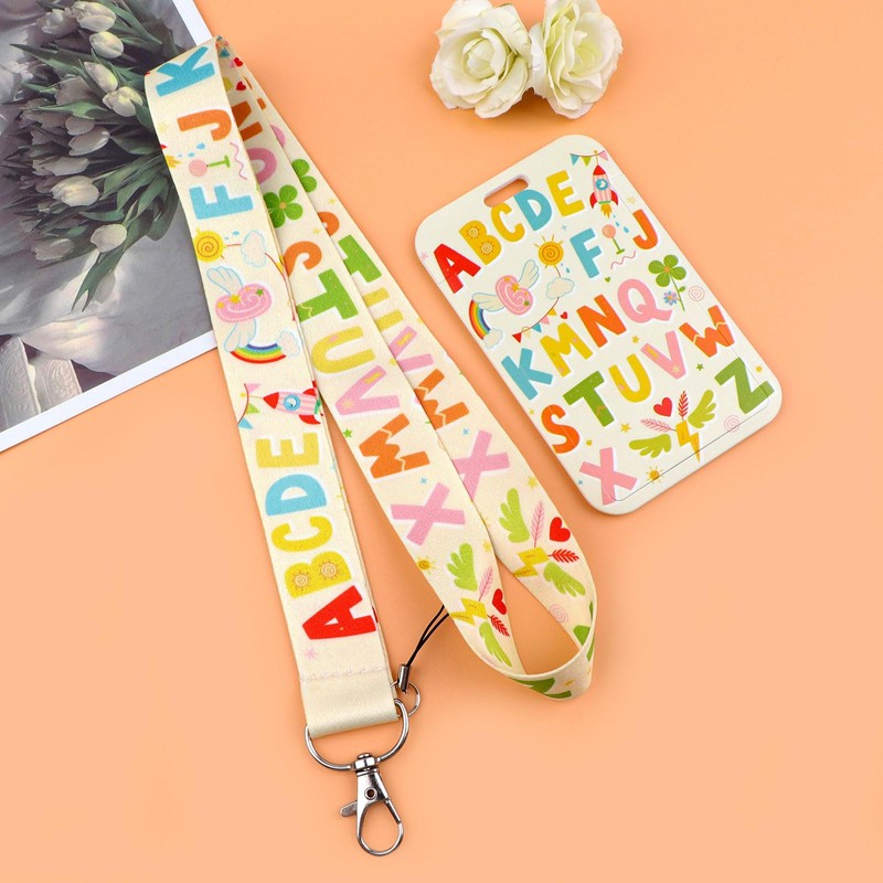 Colorful Alphabet Lanyard with ID Card Holder, Fun ABC Pattern