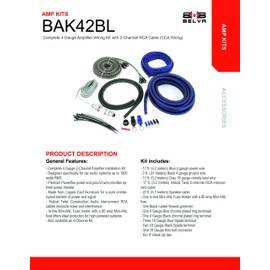 Belva BAK42BL 4 Gauge Premium (CCA) Copper Clad Aluminum Complete 2-Channel Amplifier Wiring Kit with RCA for Amplifiers up to 1200 Watts - Blue