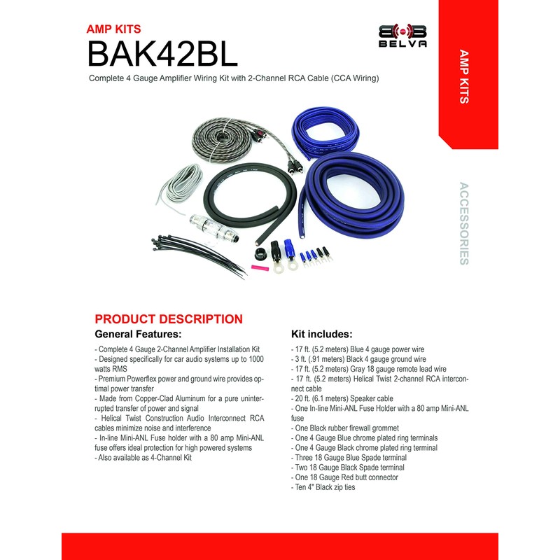 Belva BAK42BL 4 Gauge Premium (CCA) Copper Clad Aluminum Complete