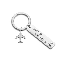 ENSIANTH Safe Trip Wherever You Go Keychain Safe Travels Keychain Flight Attendants Gift Pilot Jewelry Aviation Gift (Safe Trip Keychain)