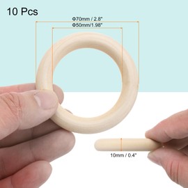 MECCANIXITY 10pcs 2.8" Unfinished Wooden Rings Smooth Natural Wood Macrame Rings for Curtain Connectors DIY Crafts Knitting Decoration Jewelry Making