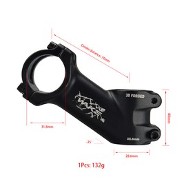 FOMTOR Wake MTB Stem 31.8 35 Degree 70 mm Bike Stem Mountain Bike Stem Short Handlebar Stem for Most Bicycle, Road Bike, MTB, BMX, Cycling (Light-weight, Black)