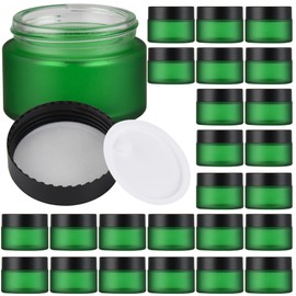 Glass Jars with Lids,Eco-Friendly Cosmetic Containers with Airtight Black Lids & Liners, Multi-Color Options for Cream, Lotion, Body Butter, DIY Skincare Travel Jars (Green Frosted, 1oz)