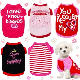 TOMVAES 5 Pieces Pet Shirts Printed Puppy Shirts Soft Dog Shirt Pullover Dog T Shirts Cute Dog Sweatshirts Valentine's Day Puppy Girl Clothes Dog Outfits Small Dog for Pet Dogs Cats (Medium)
