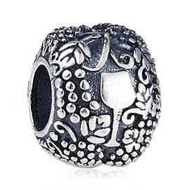 Luckybeads Wine & Vine Vintage Charms 925 Sterling Silver Cheer Bead European DIY Jewelry Findings (wine)