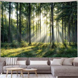 JAWO Nature Forest Tapestry, Green Tree Misty Forest Tapestry Wall Hanging, Aesthetic Scenery Tapestry for Bedroom Living Room Home Decor 60X40 Inch