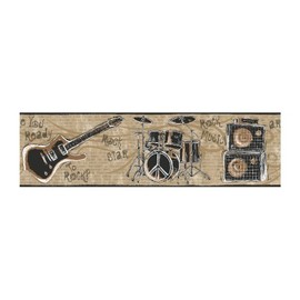 RoomMates York Wallcoverings Friends Forever JE3641B Rock N' Roll Pre-Pasted Wallpaper Border, Khaki