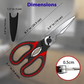 SHARRLA 2PCS of Kitchen Scissors Heavy Duty Stainless Steel Kitchen Scissors with Safety Cover - Pizza Scissors - Multi Purpose Shears for Chicken UK Dish Washer Safe(Red Black+ White Black)