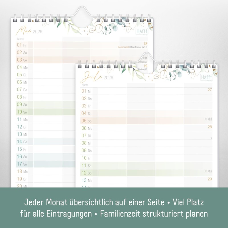 Häfft® Family Planner 2026 Compact with 4 Columns "Gold Leaf"