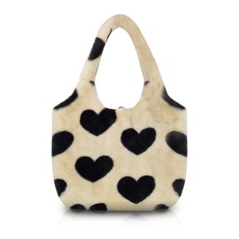 WisePoint Cute Tote Bag, Plush Tote Bags Spacious Work Tote Bag with Button, Soft Womens Tote Bag with Heart-shaped Pattern (beige)
