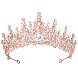 Vofler Rose Gold Tiara for Women, Princess Crown - Royal Baroque Medieval Renaissance Crystal Headband for Queen Bridal Flower Girl Wedding Birthday Costumes Party Quinceanera Prom Pageant Homecoming