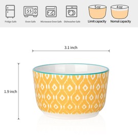 Selamica Ceramic Ramekins 4 Oz, Creme Brulee Ramekins Oven Safe, Souffle Custard Dishes/Cups for Baking, Mini Bowls for Pudding Ice Cream Dip, Set of 6, Assorted Colors