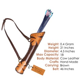 Brown Leather Traditional Leather Archery Quiver Arrow Holder Waist/Hip Hanging Shoulder Bag Shooting Hunting Shoulder Strap Adjustable Waist Bag