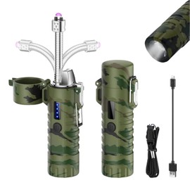 NINSI Electric Lighter, Telescopic Flexible Neck Candle Lighter, USB Plasma Arc Lighters Rechargeable, Windproof Flameless Lighters with Flashlight for Camping, Outdoor (Camouflage)