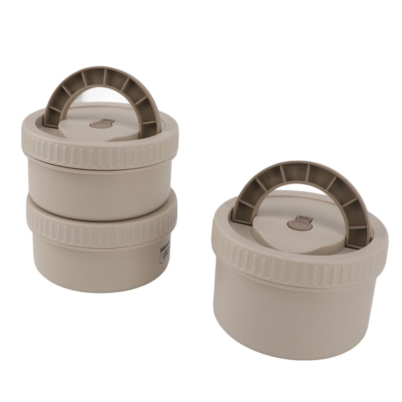 Insulated Food Container Beige 316 Stainless Steel Round Sealed Leak
