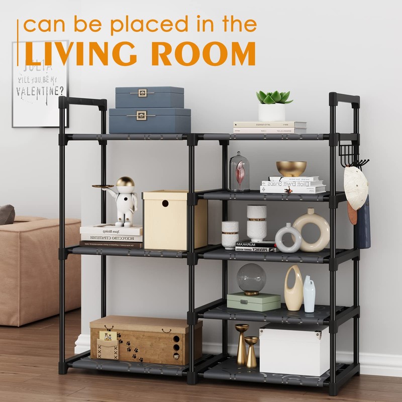 CSXGBAB Black Tubes Closet Shoe Rack, 5 Tier Oxford Fabric