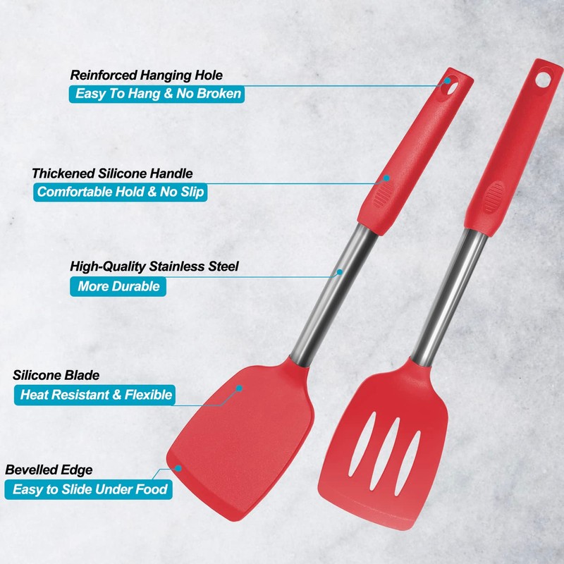 Silicone Spatula and Cooking Spoon,5 Pack Non-Stick Cooking Utensils for